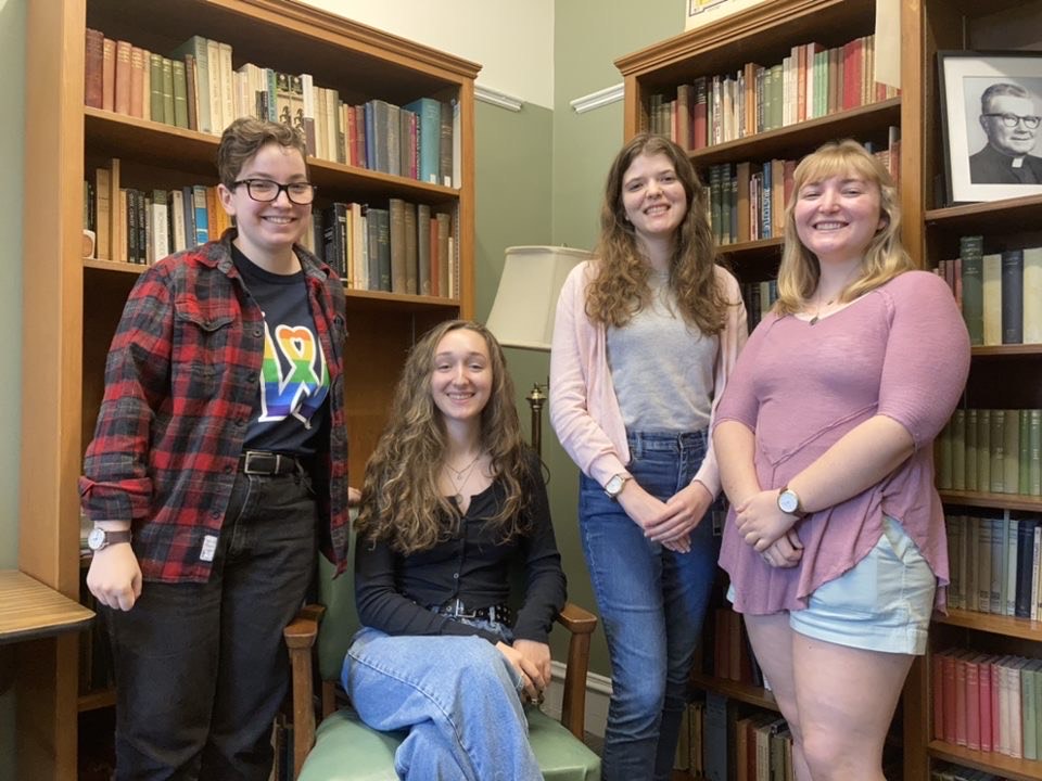 Holy Cross research team: Natalie DiMattia ‘22, Rose Kaczmarek ‘23, Anne-Catherine Schaaf ‘22, and Augusta Holyfield ‘22